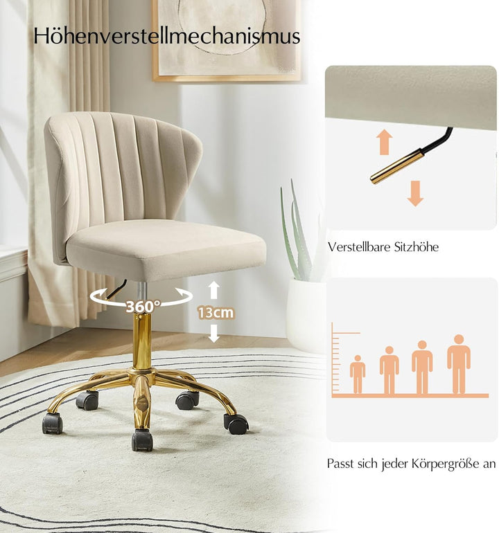 HULALA HOME Bürostuhl, Computerstuhl, Schminkstuhl aus Samt, moderner Schreibtischstuhl mit drehbare
