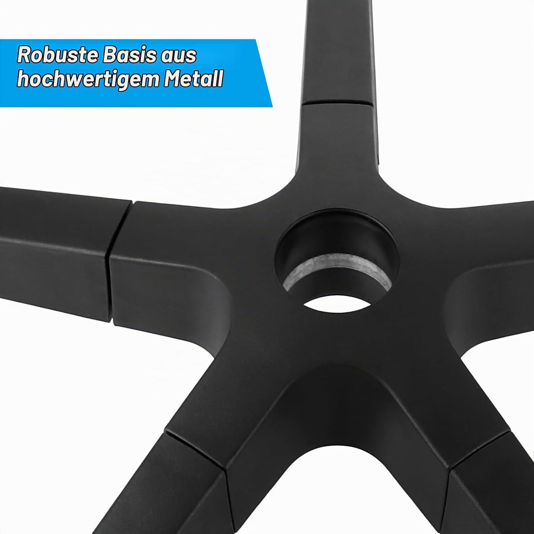 SHUESS Stabiles Bürostuhl Fusskreuz 70cm für Gasdruckfeder 50mm mit Rollen 11x22mm Schwarz Fünfeckig