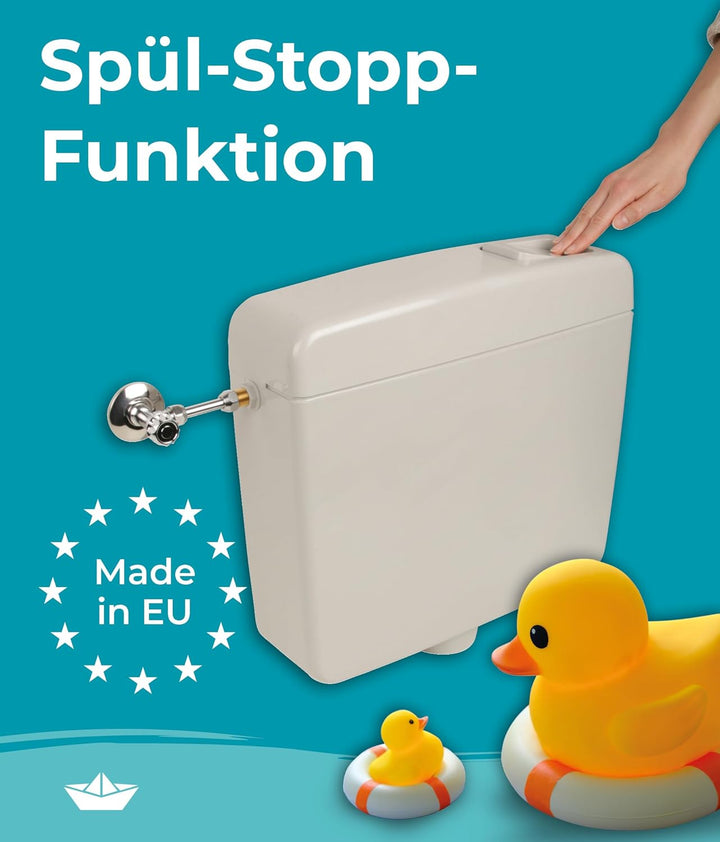 Calmwaters® Spülkasten Grau mit Spül-Stopp-Funktion, 6-9 Liter Spülmenge, Aufputzspülkasten WC schma