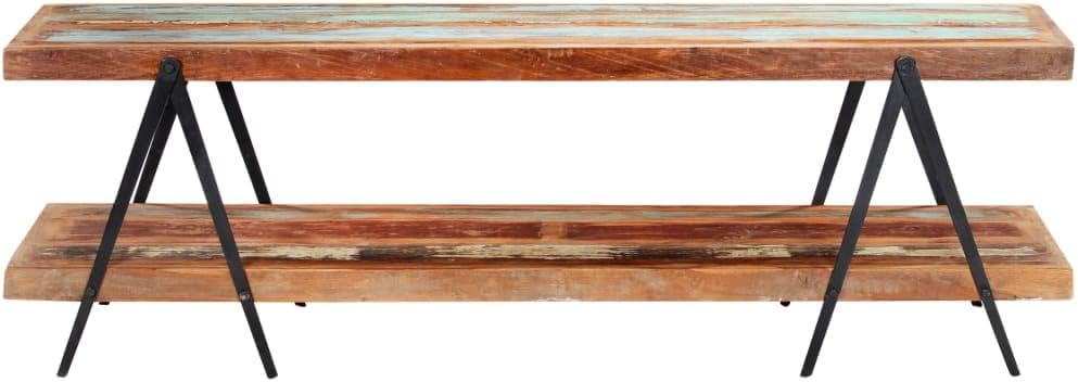 vidaXL Mangoholz Massiv TV Schrank mit 2 Regalen Handgefertig Lowboard Fernsehtisch Fernsehschrank H