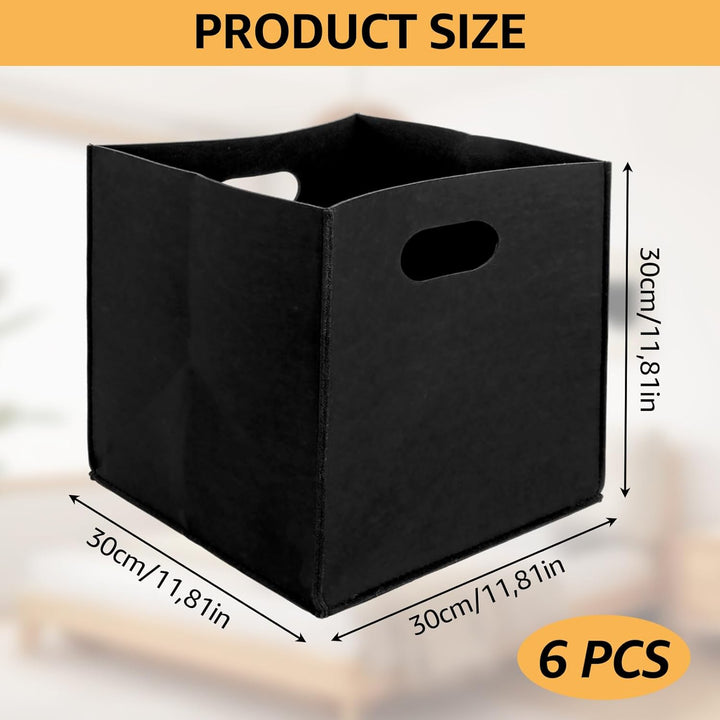 6 Stück Aufbewahrungsboxen 30x30x30 cm, Boxen Aufbewahrung Schwarz, Filzkorb Aufbewahrung, Filzbox A