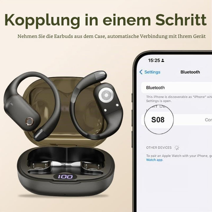 Open-Ear Bluetooth Kopfhörer, Bluetooth 6.0 Wireless Ohrhörer Sport mit LED-Anzeige, IPX6 Wasserdich
