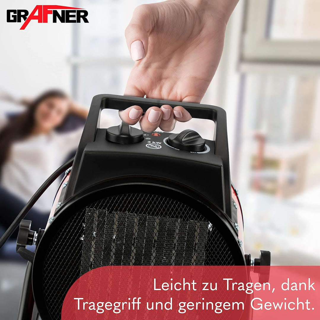 Grafner XXL Keramik Heizlüfter mit 3000 Watt 3KW, 3 Heizstufen, automatischer Thermostat, kraftvolle