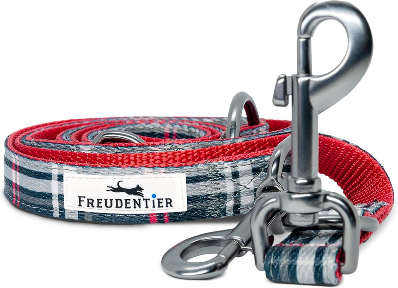 FREUDENTIER® Hundehalsband und 3-Fach verstellbare Führleine (2m) im Set - Edinburgh Kollektion - Ro