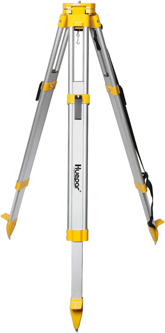 Huepar Professional Baustativ Nivellierstativ 1,65m mit 5/8"-11 Aussengewinde, Flachkopf Aluminiumst
