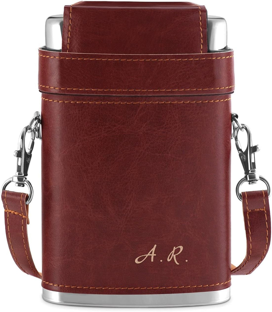 Maverton Flachmann mit Gravur - personalisiert - 250 ml - aus Edelstahl - 3x10 ml Pinnchen - Weihnac
