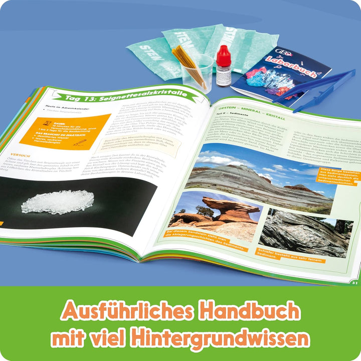 FRANZIS 67186 - GEOlino Adventskalender Kristalle züchten und erforschen, fertige Kristalle in 24 Ta