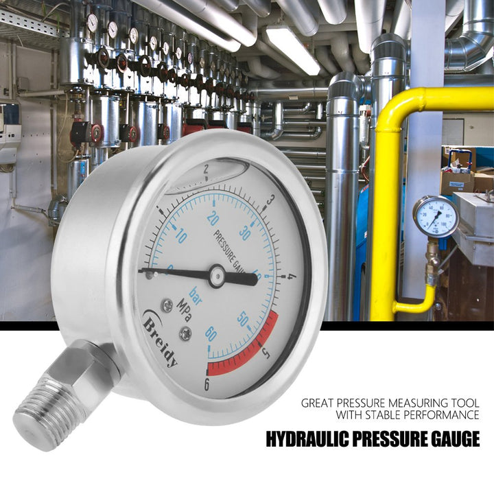 0-60Bar 0-6Mpa Luftdruckmesser, 1/4 "NPT 60mm Dial Luft Hydraulischer Wasser Manometer