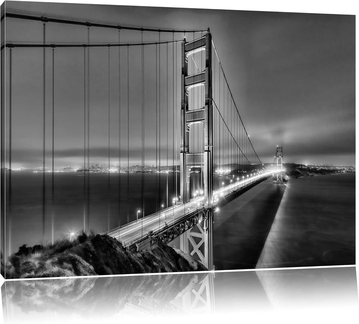 Pixxprint Monocrome, Golden Gate Bridge bei Nacht in San Francisco, Format: 100x70 auf Leinwand, XXL