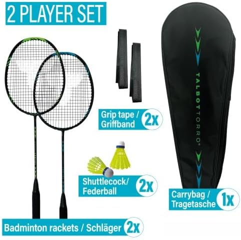 Talbot Torro Carbon Badminton Set Professional, 2 Badmintonschläger, 2 Federbälle, 2 Griffbänder & S