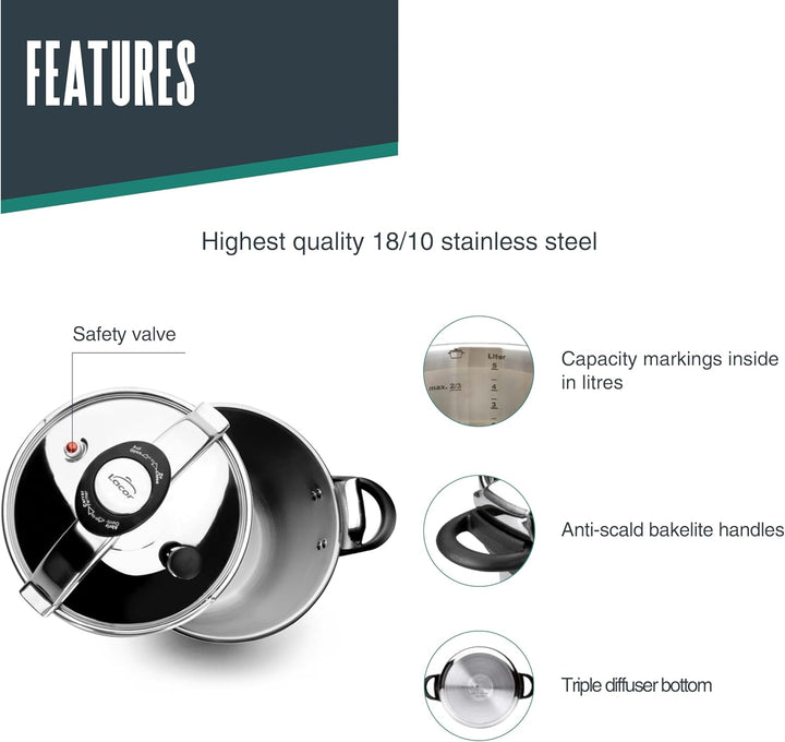 Lacor 71874 Drucktopf Classic mit Deckelgriff 4 L