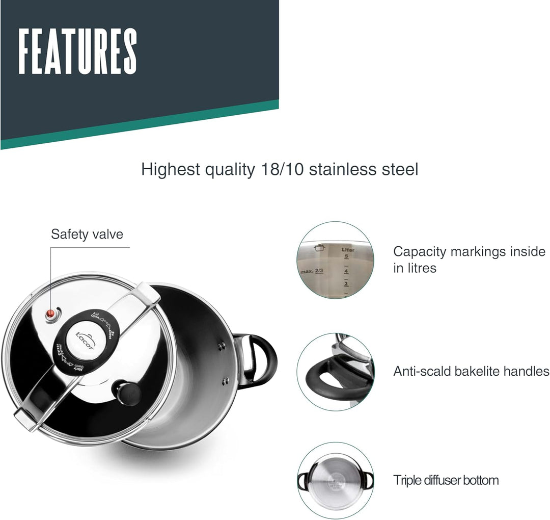 Lacor 71871 Drucktopf Classic mit Deckelgriff 10 L