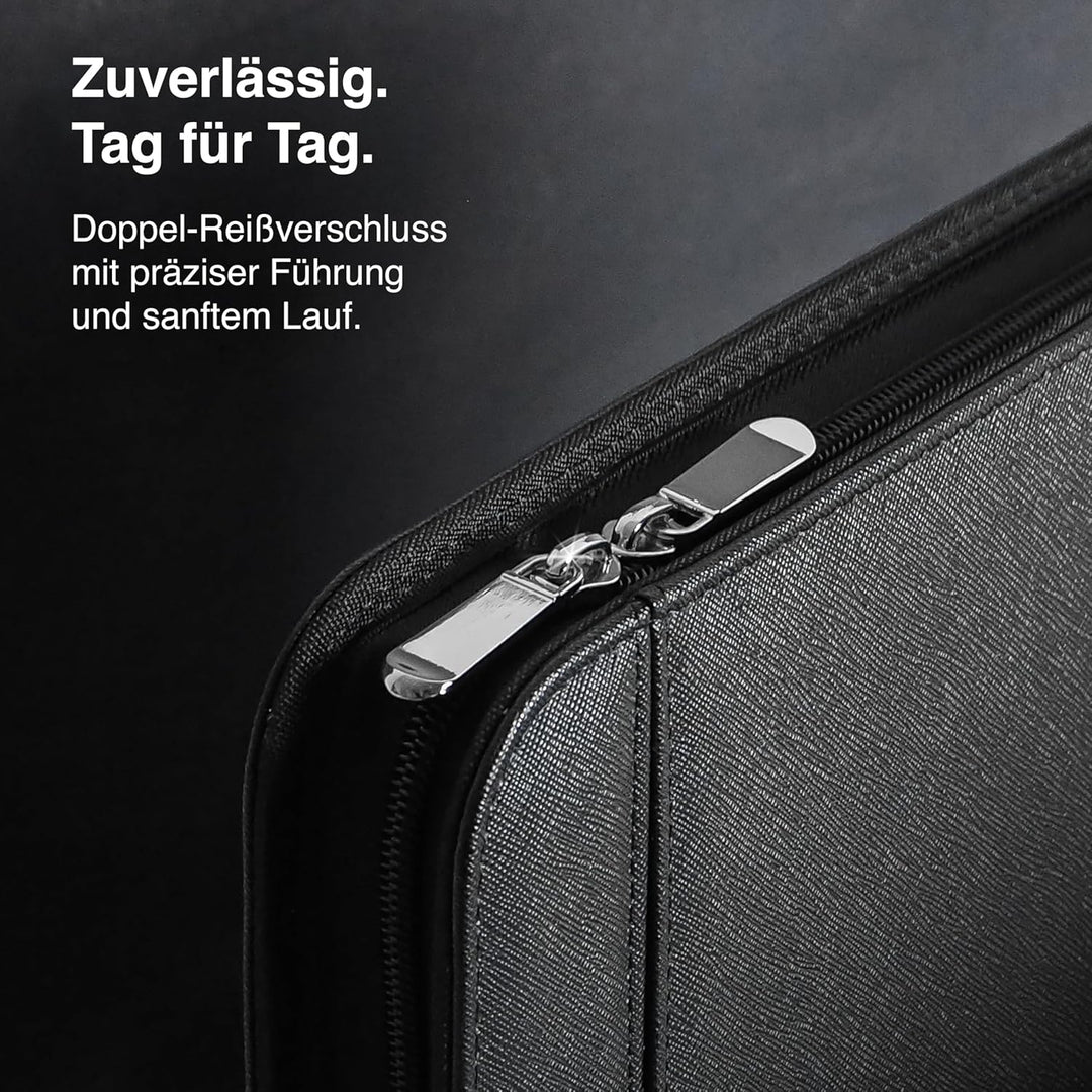 Vebon® Schreibmappe A4 gross Rom I Doppel Reissverschluss + Klemmbrett I Konferenzmappe + Laptoptasc