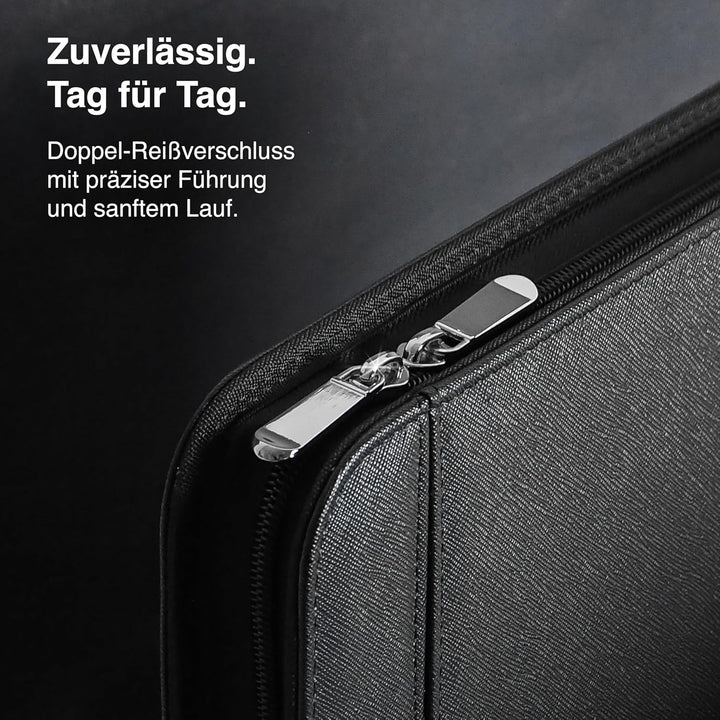 Vebon® Schreibmappe A4 gross Rom I Doppel Reissverschluss + Klemmbrett I Konferenzmappe + Laptoptasc