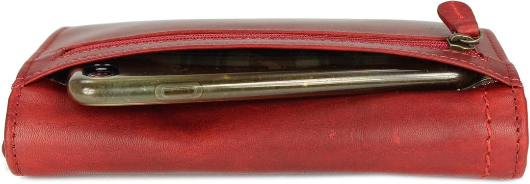 Hochwertige Vintage Leder Damen Geldbörse Portemonnaie langes Portmonee Geldbeutel aus weichem Leder