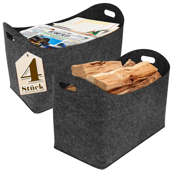 4PCS Holztasche aus Filz Holzkorb für Kaminholz Feuerholzkorb mit Griff für Brennholz &amp; Zeitungen Ka