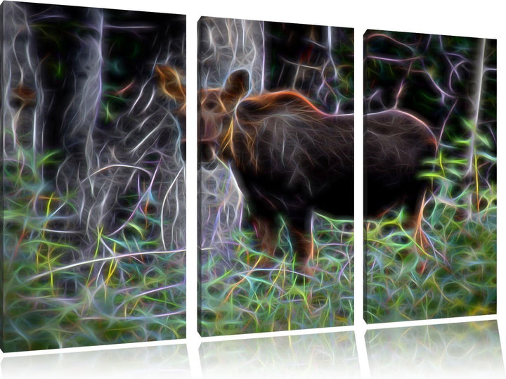 schöne Elchkuh im hohen Gras NewArt 3-Teiler Leinwandbild 120x80 Bild auf Leinwand, XXL riesige Bild