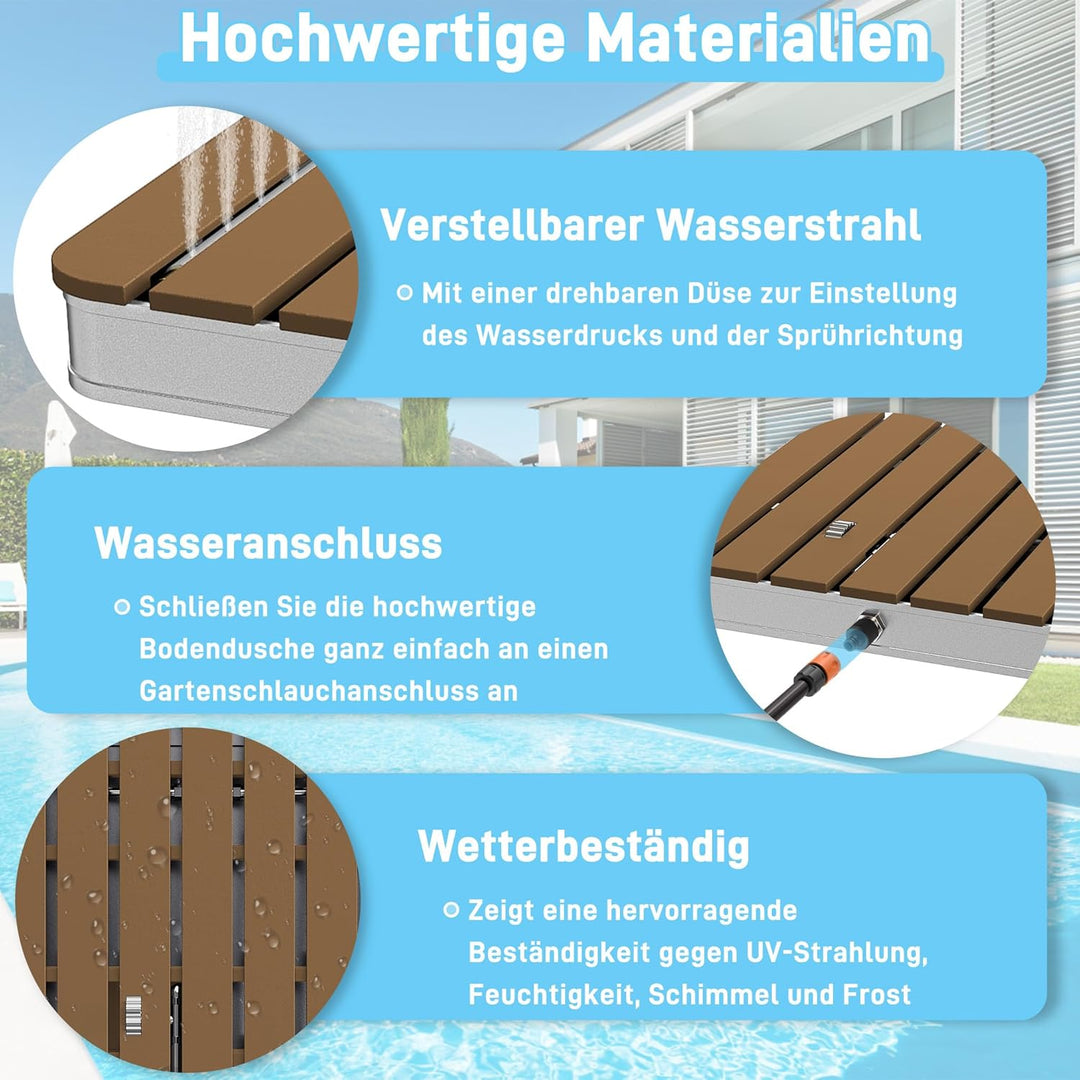 AufuN Gartendusche Aussendusche aus WPC/Aluminium, Mobile Bodendusche Campingdusche mit rutschfeste