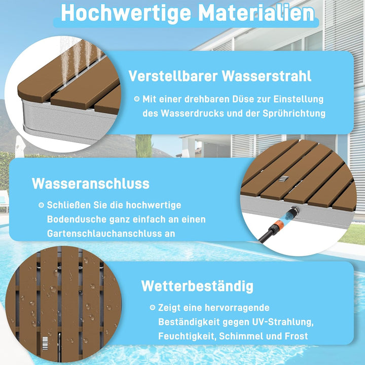 UISEBRT Gartendusche Aussendusche aus WPC und Aluminium - Mobile Bodendusche Solardusche Campingdusc