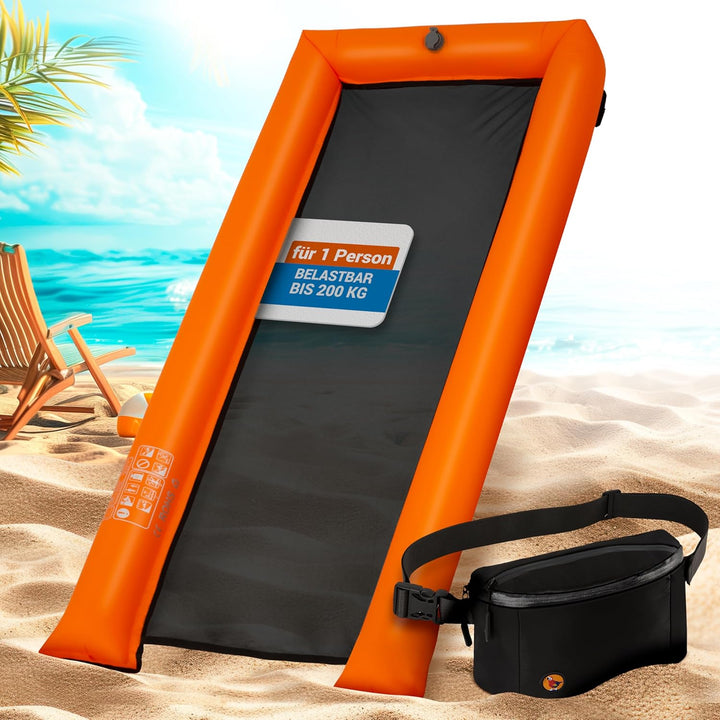 Floaty® Net Bed, Wasserhängematte & Transport Bauchtasche, aufblasbare Pool Luftmatratze mit Liegene