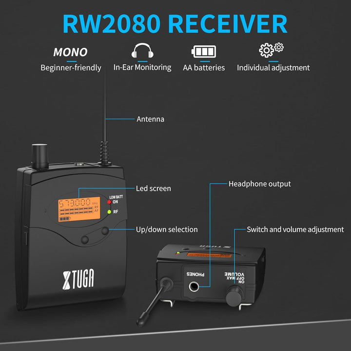 XTUGA RW2080 Rocket Audio Ganzmetall Wireless In-Ear Monitor System 2 Kanal 4 Bodypack Überwachung m