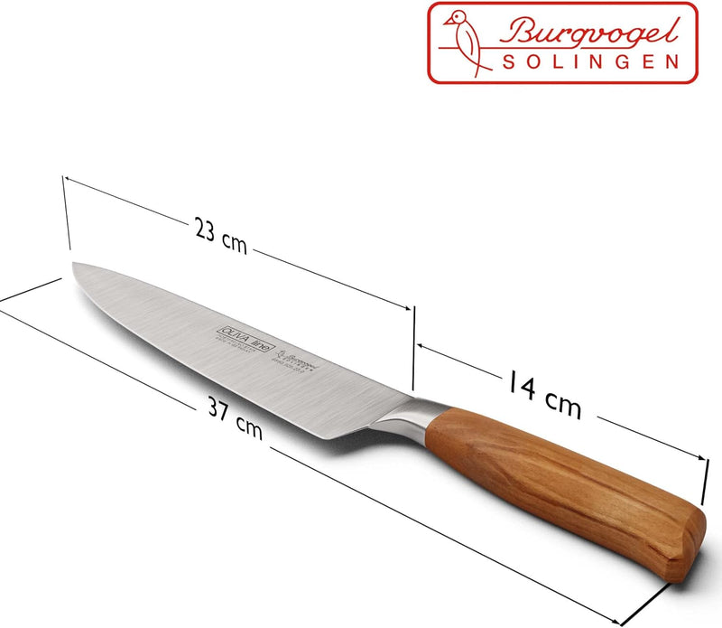 Burgvogel Solingen Kochmesser 23 cm geschmiedet Olivenholz, Oliva Line, rostfrei, deutsches Küchenme