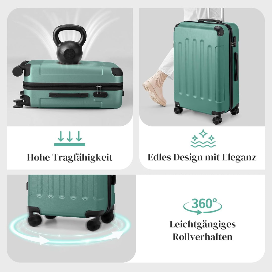 LEADZM Kofferset 4 teilig Hartschale mit verstärkten Ecken (Türkis) | Reisekoffer mit Rollen Gross,