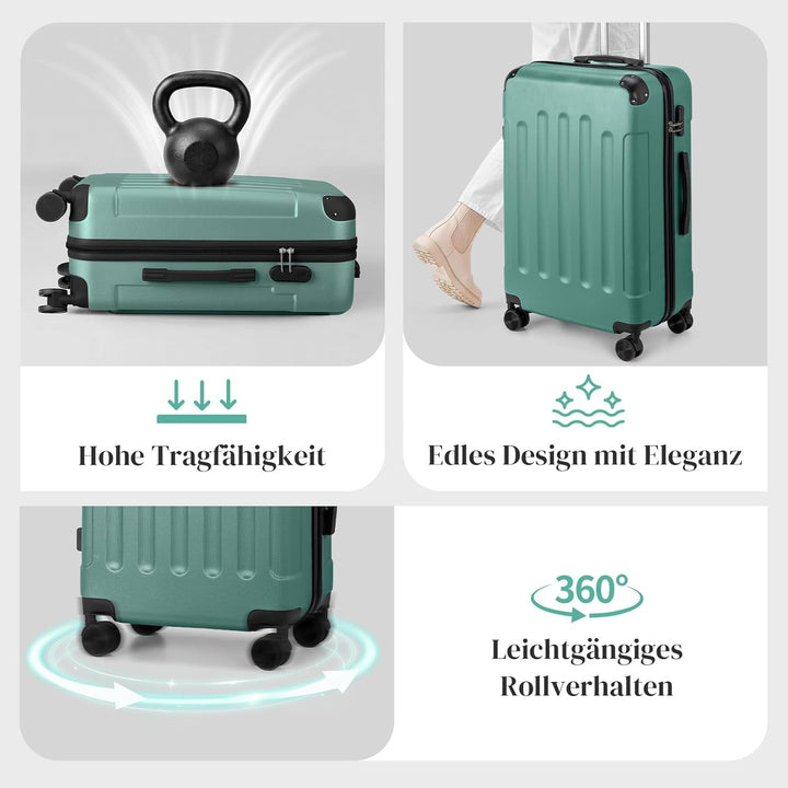 LEADZM Kofferset 4 teilig Hartschale mit verstärkten Ecken (Türkis) | Reisekoffer mit Rollen Gross,