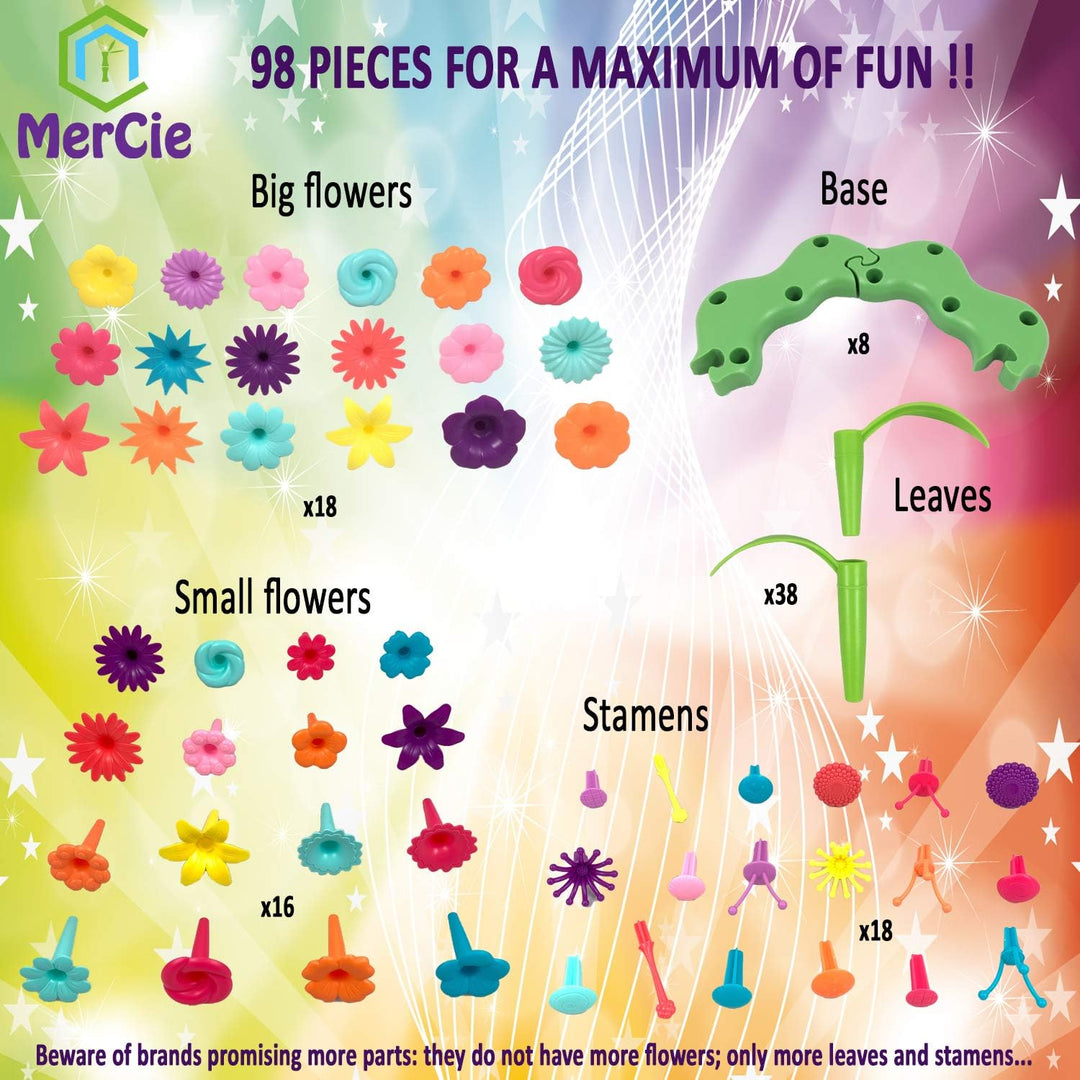Blumengarten Kreationsspielzeug | 98 Stück | Mehrfarbige Blumen Montage | für Kinder ab 3 Jahren
