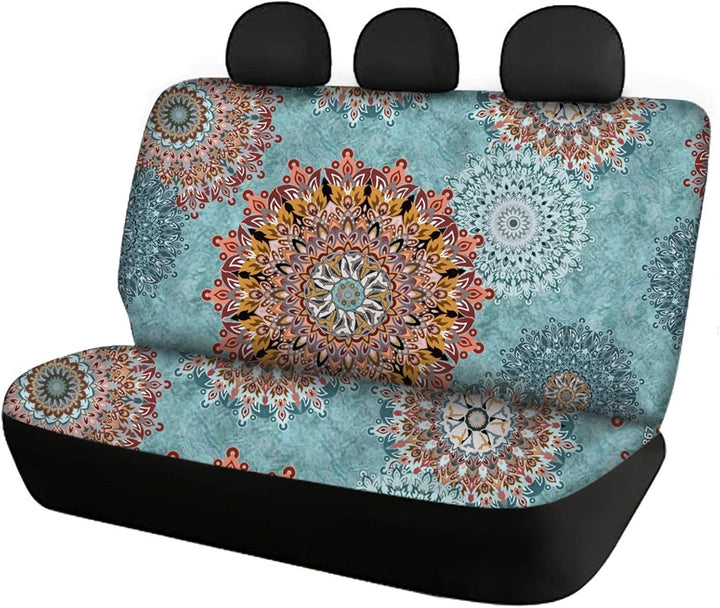 Belidome Autositzbezüge, Boho-Mandala-Blume, universal, dehnbar, Autozubehör, Dekorschutz vor Schmut