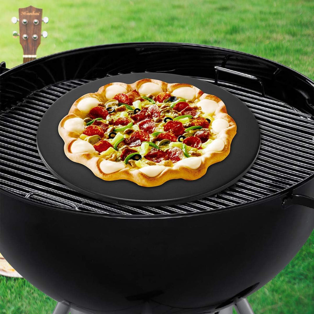Pizzastein für Ofen, Grill, schwarze Glasur, BBQ, Backstein, rund, Keramik, fleckenfrei, Brotform (s