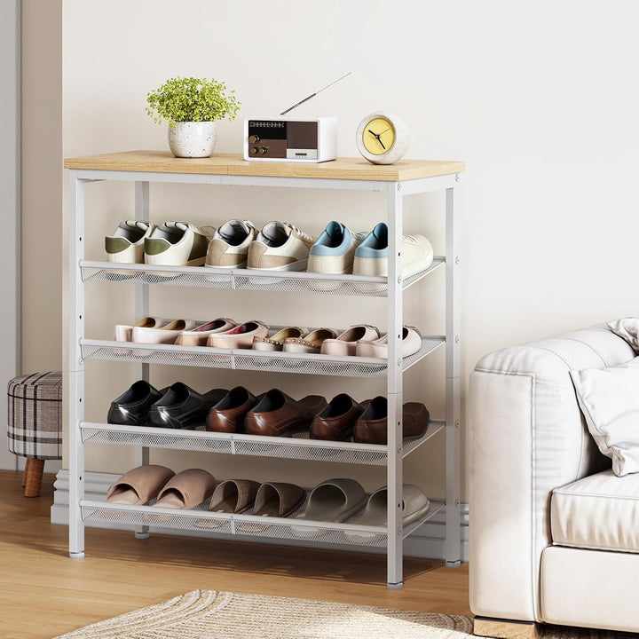 HOOBRO Schuhregal, 5-stöckiges Schuhablage, Schuhschrank, verstellbares Metallgitterregal, Geräumige