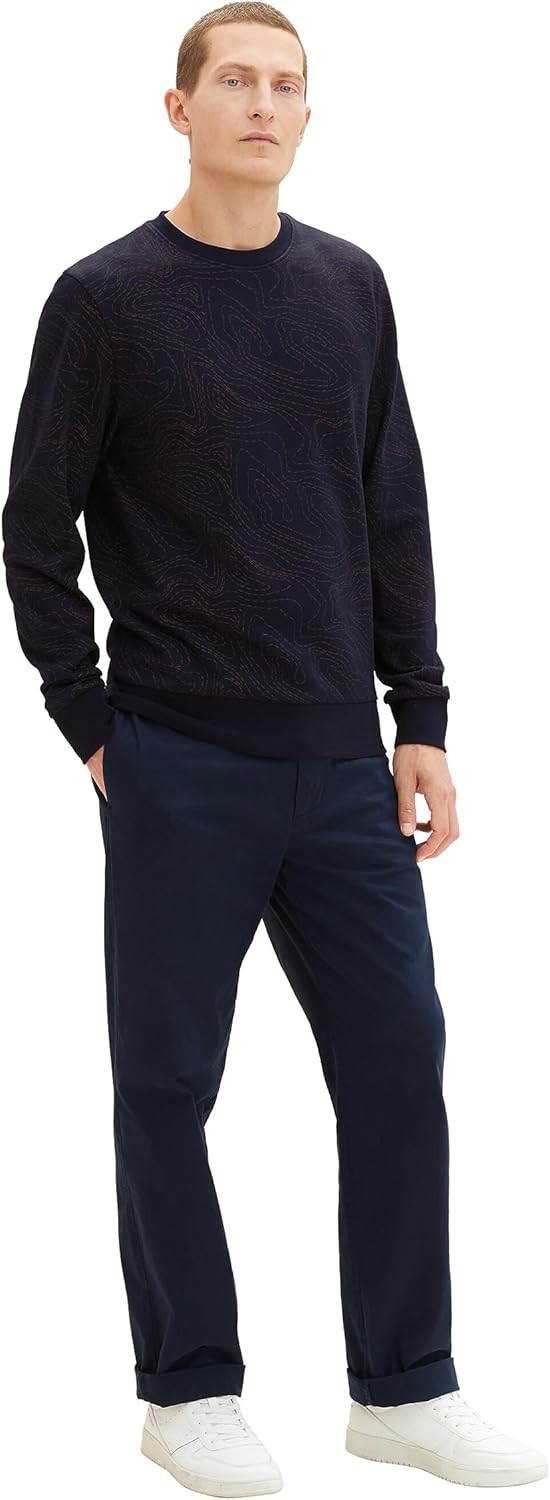 TOM TAILOR Herren Basic Sweatshirt mit Allover-Print M 32455 - Sky Captain Blue Line Design, M 32455
