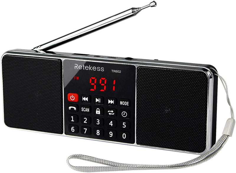 Retekess TR602 Tragbares Radio mit Bluetooth, AM FM Digital Radio mit Dual Woofer, 1000 mAh Akku, TF