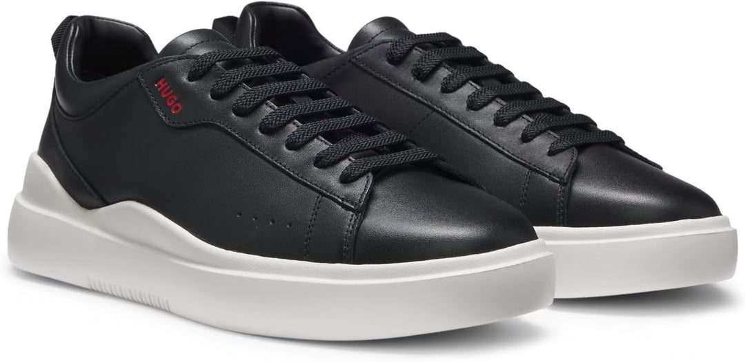 HUGO Herren Blake Tenn Sneakers aus Glattleder mit kontrastfarbenem Branding Grösse 39 EU Schwarz, 3