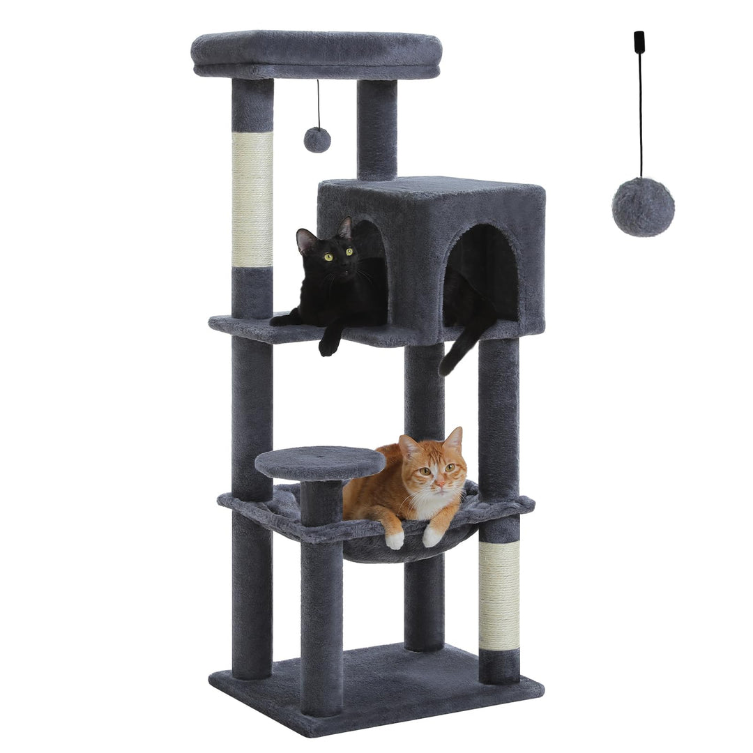 PAWZ Road Katzenbaum mit Metall-Plüsch-Hängematte, Katzenturm für ausgewachsene Katzen mit 2-türigem