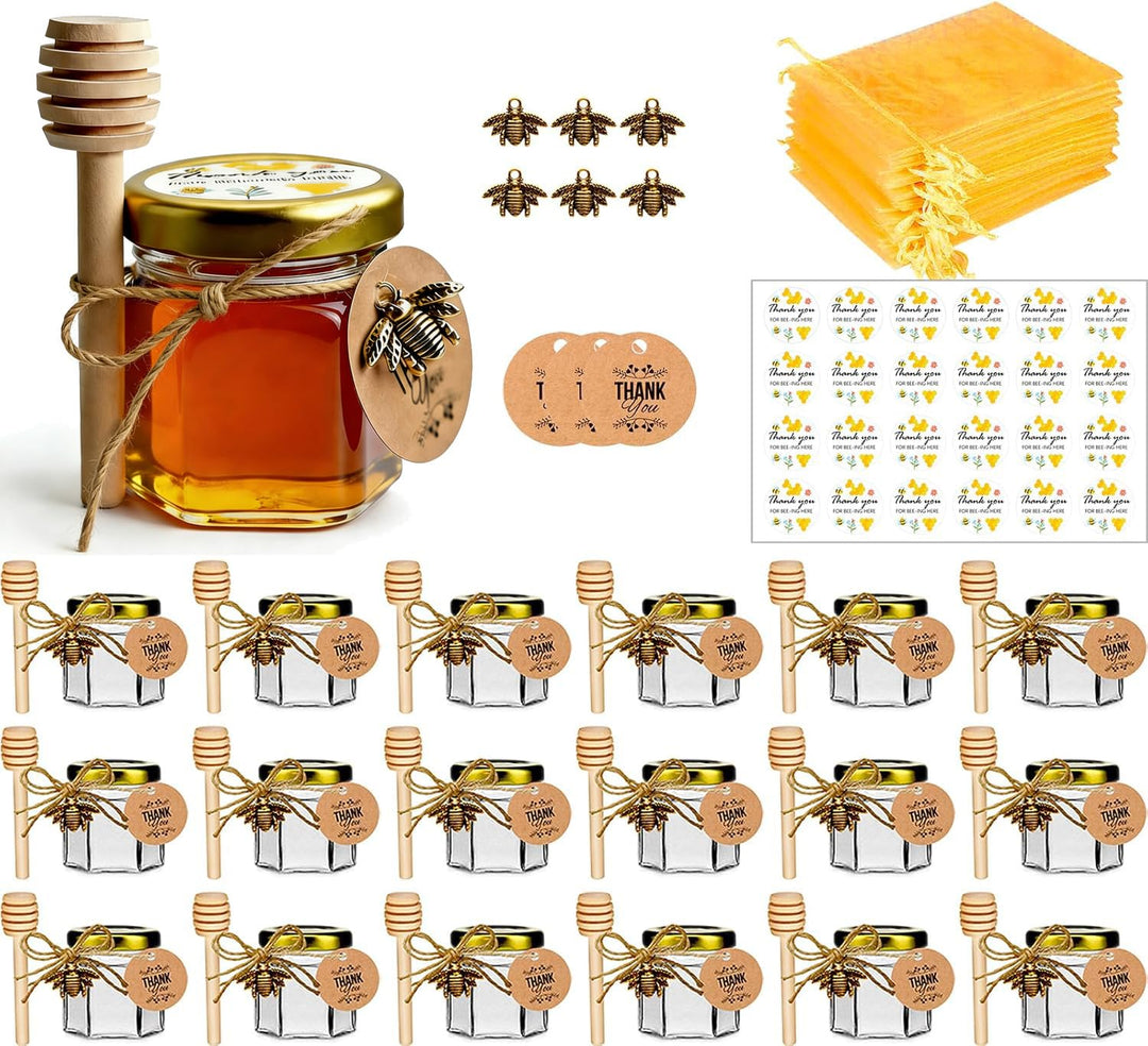 DnayDkiy 20er Set 1,5 oz Mini Honiggläser mit Deckel und Zubehör - Perfekte Gastgeschenke für Hochze