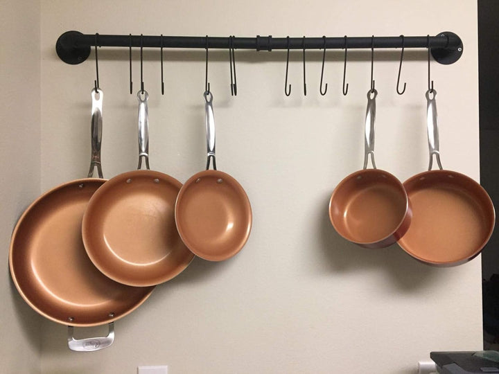 Toplife Küchen Hängeleiste für Küchenutensilien, 60 cm industrieller Stil mit 10 Haken, Hakenleiste