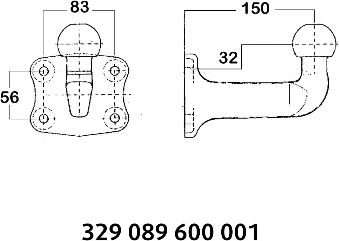 Westfalia Anschraubplatte (4-Loch) mit Kugelhals für Anhängebock (ohne Befestigungsmaterial) - Kugel