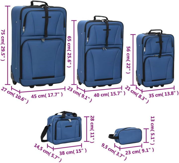 vidaXL Reisekoffer Set 5-TLG., Kofferset mit 3 Rollkoffern Reisetasche Kulturtasche, Hartschalenkoff