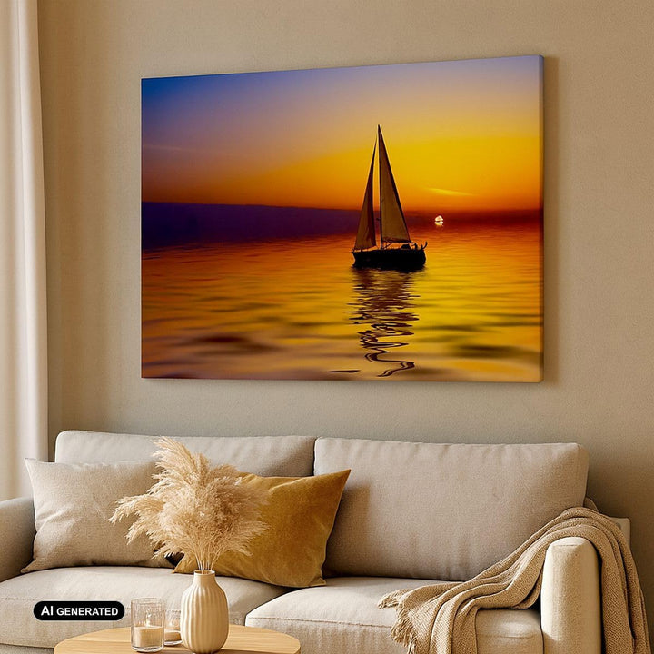 Bilder auf Leinwand 100x70cm Leinwandbild Boot Sonnenuntergang Landschaft Gross Wanddeko Bild Schlaf