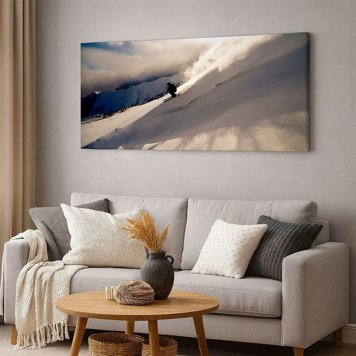 Wandbilder Dekoration Wohnzimmer Berge Ski Winter Panorama Bilder auf Leinwand 120x50cm Leinwandbild