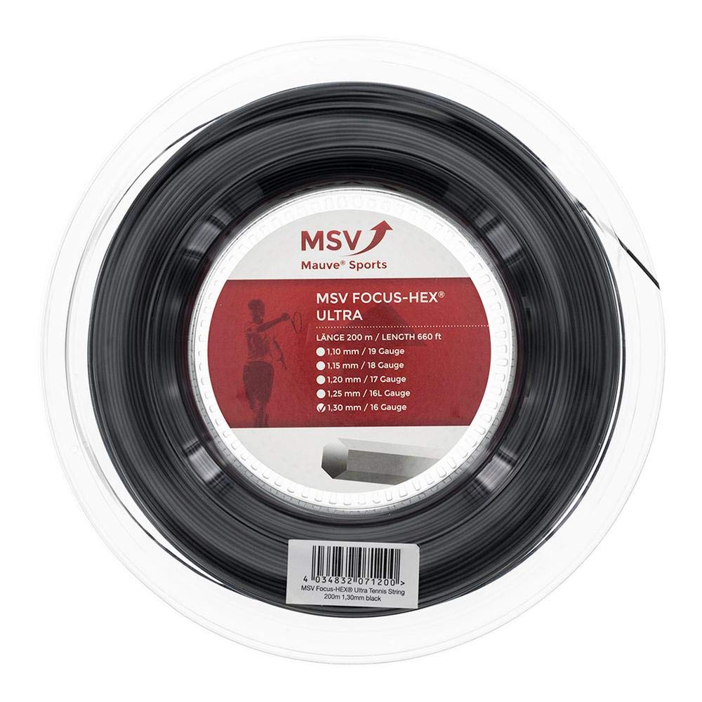 MSV Unisex – Erwachsene Focus-hex Ultra Saitenrolle 200m-Schwarz Tennis-Saite Einheitsgrösse Schwarz
