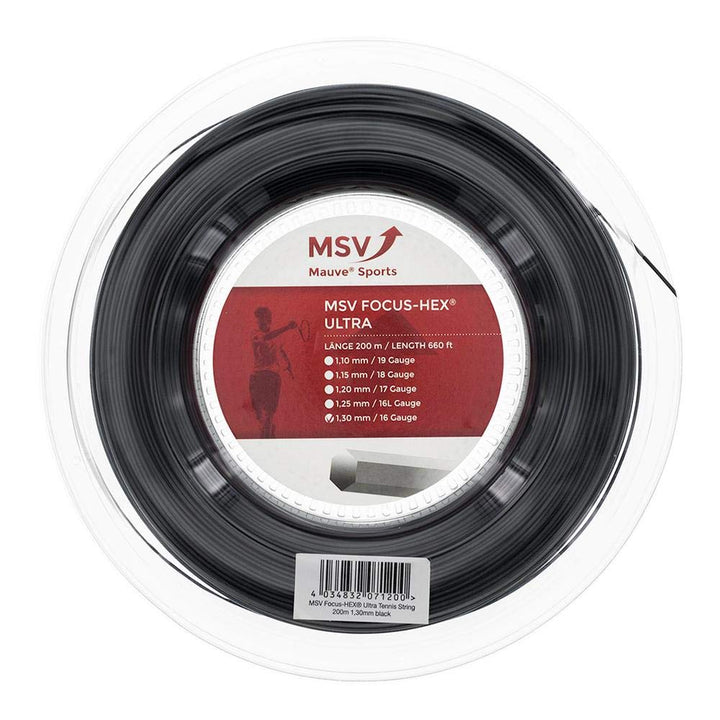 MSV Unisex – Erwachsene Focus-hex Ultra Saitenrolle 200m-Schwarz Tennis-Saite Einheitsgrösse Schwarz
