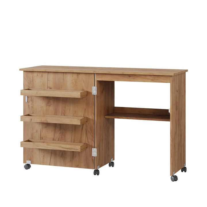 Vicco Nähtisch Carmen, Eiche, 118 x 77.5 cm mit 3 Regalfächer Eiche 118 cm, Eiche 118 cm