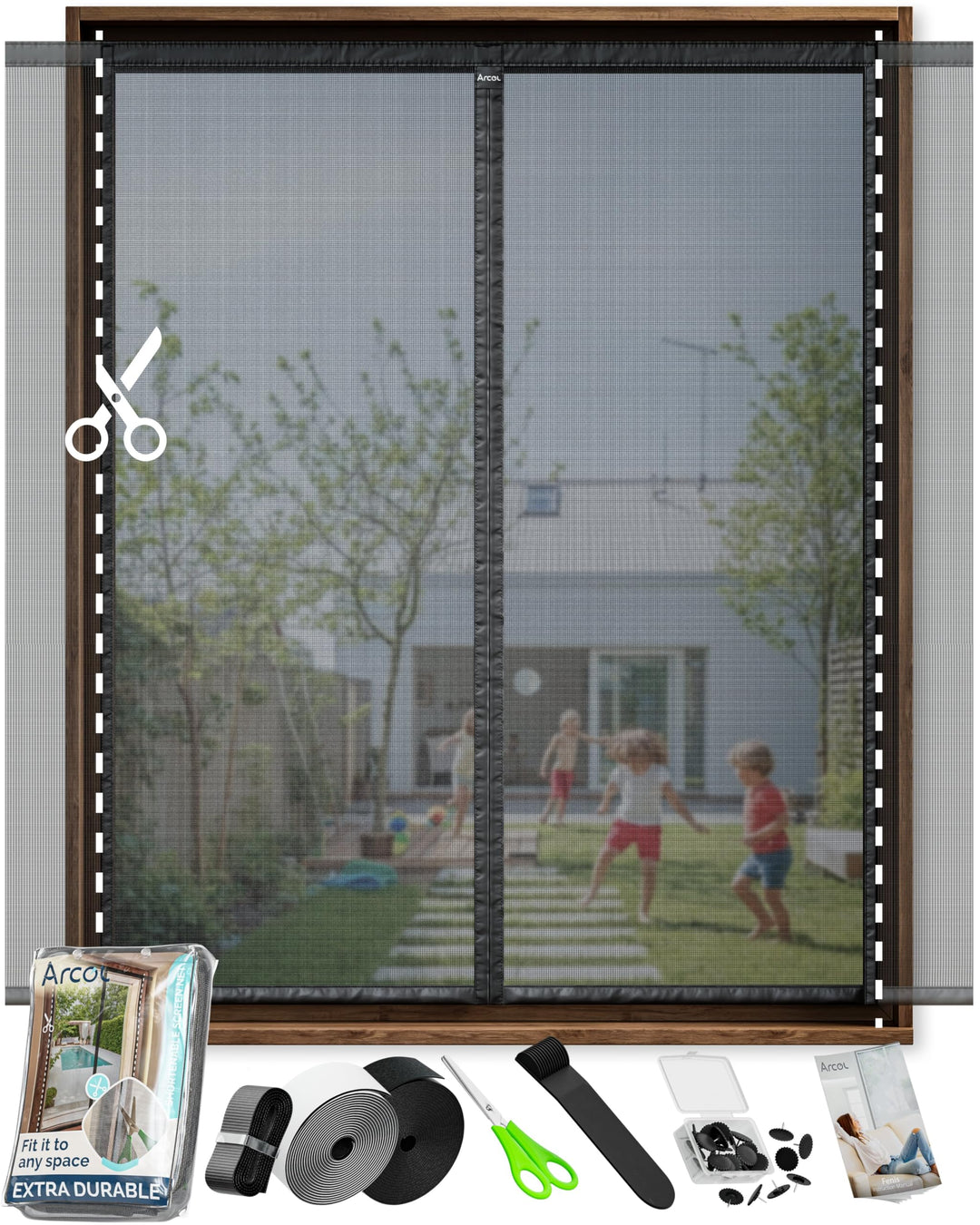 ARCOL Fliegengitter Fenster mit Magnet 155x160h cm Zuschneidbar - Moskitonetz mit Klettverschluss -