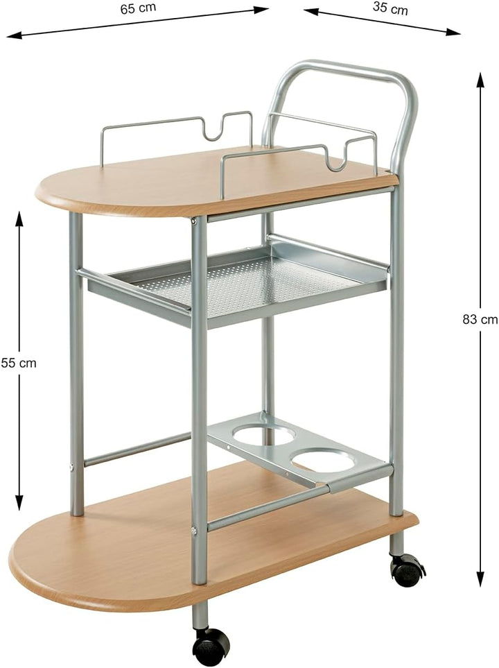 HAKU Möbel 40027 Küchenwagen,65 x 35 x 83 cm, alu/buche Alu-buche 65 x 35 x 83 cm, Alu-buche 65 x 35