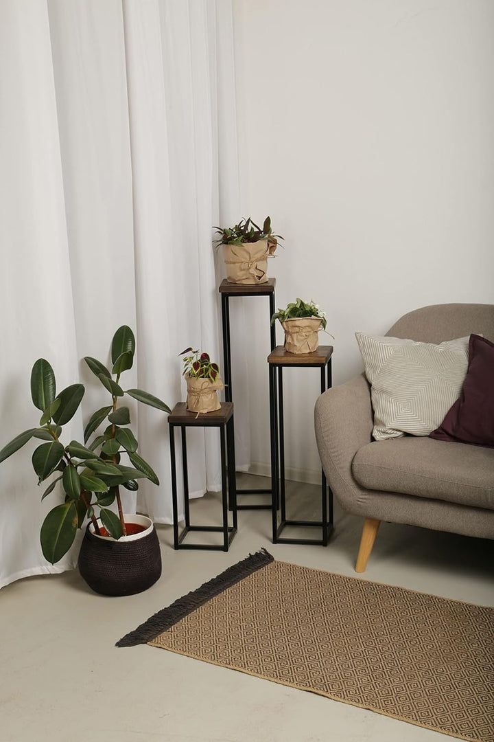 1 BestLoft Blumensäule Dora aus Eiche - Dekosäule im schlanken Design + Stahlgestell (Gestell Schwar