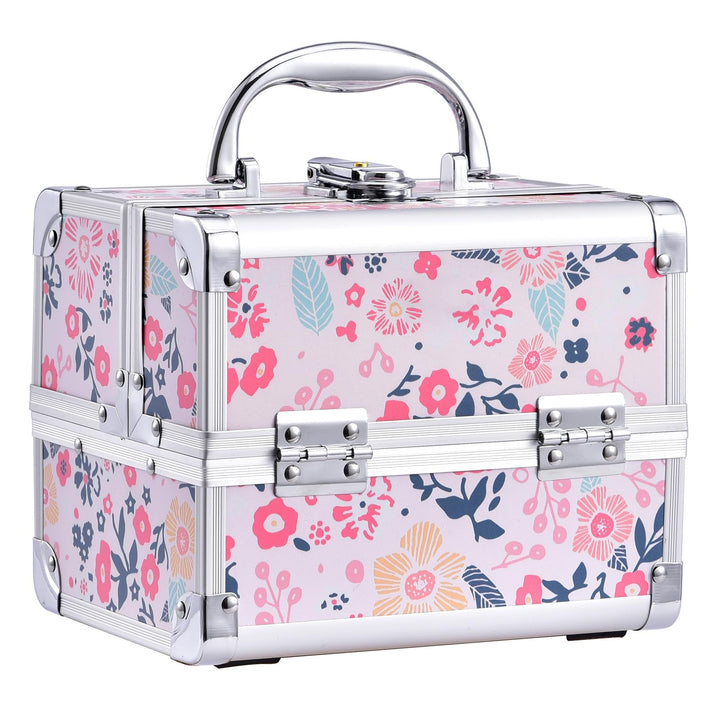 Kosmetikkoffer Schminkkoffer Schmuckkoffer Kosmetik-Makeup-Koffer mit Spiegel Pink, Blumen Blumen Ro