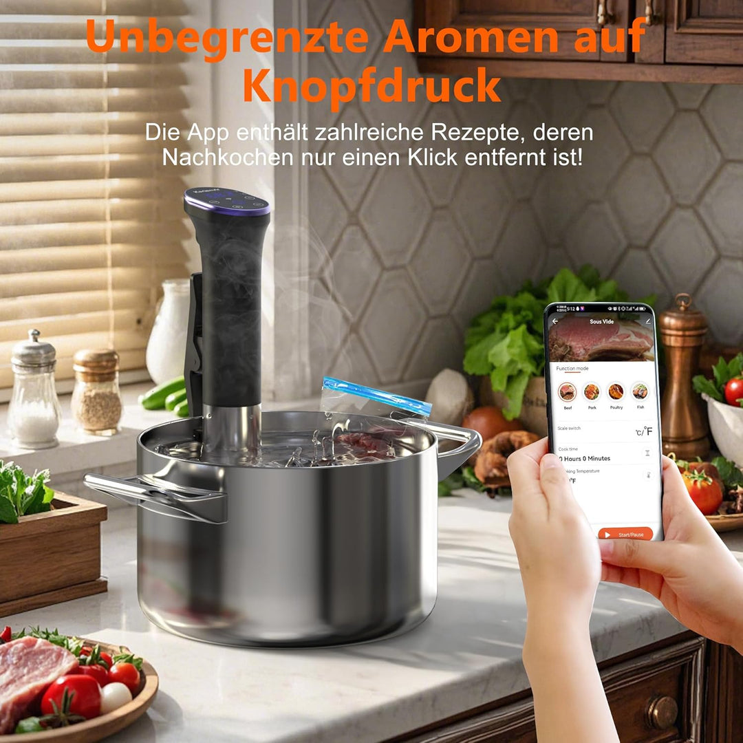 Sous Vide Garer Stick 1400W, Sous Vide Stick mit LCD Touchdisplay, Wifi Präzisionskocher Präziser, I